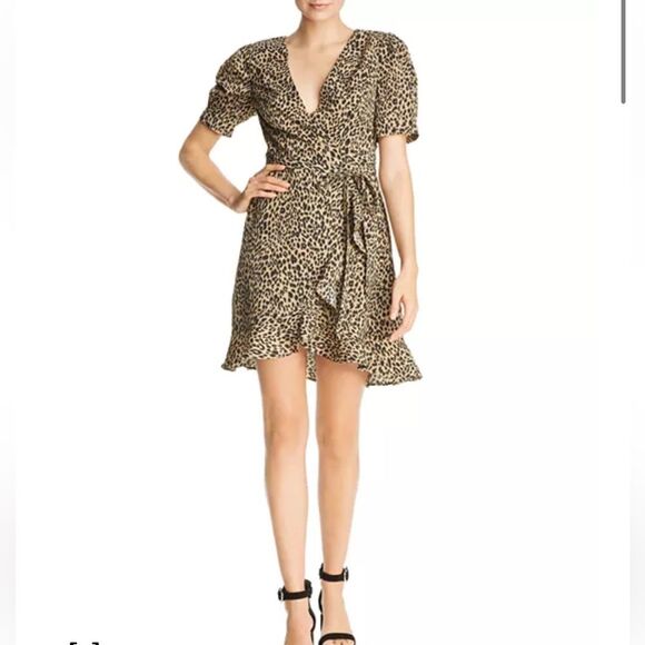 AQUA Women Leopard Print animal print short sleeve sexy Wrap Dress V-Neck XS NWT - Picture 2 of 11